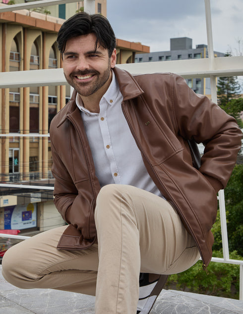 Lee Chamarra Hombre Piel Sintética Café Claro Casual.